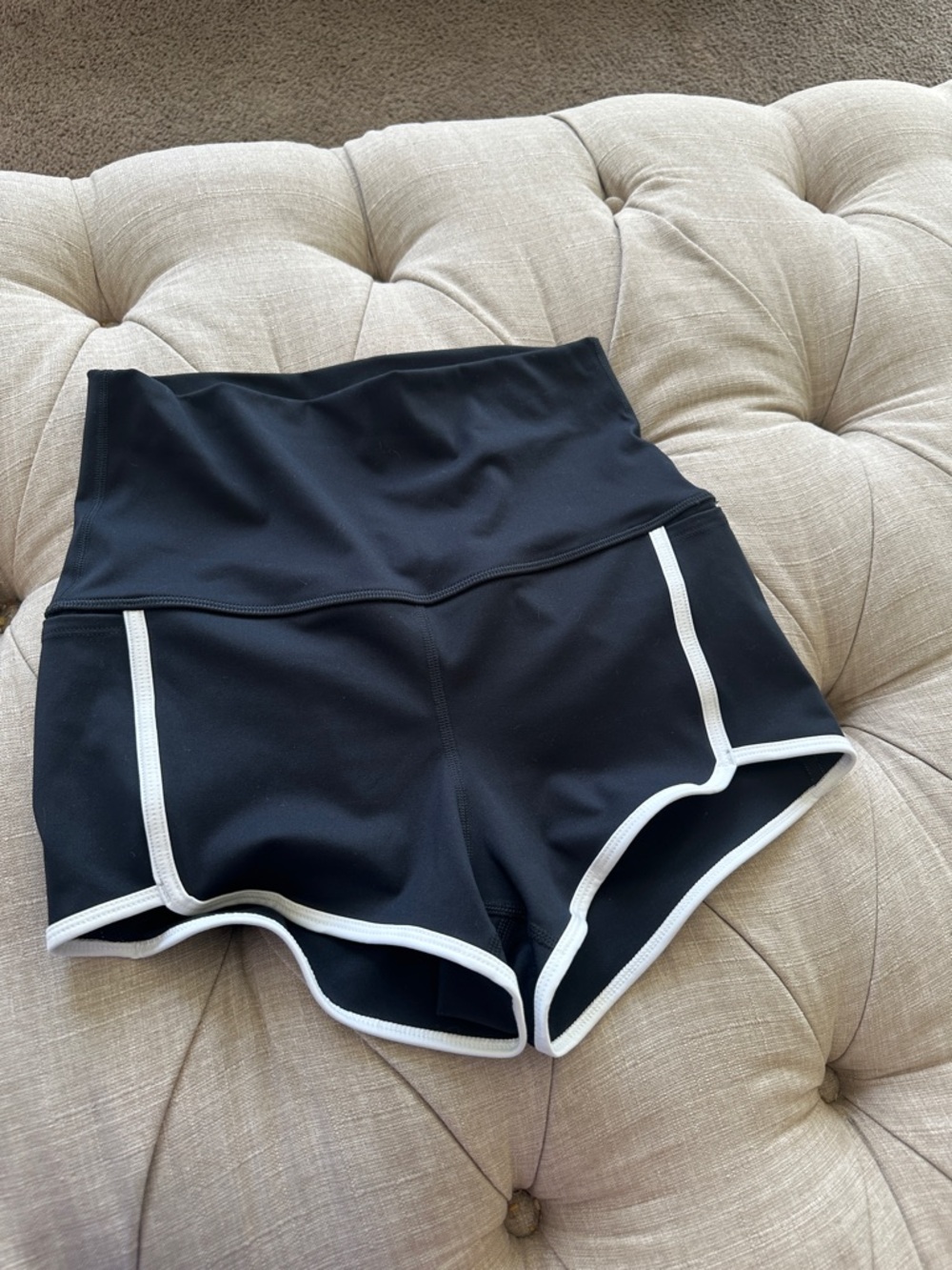 High-Waist Black Women’s Athletic Shorts with White Trim